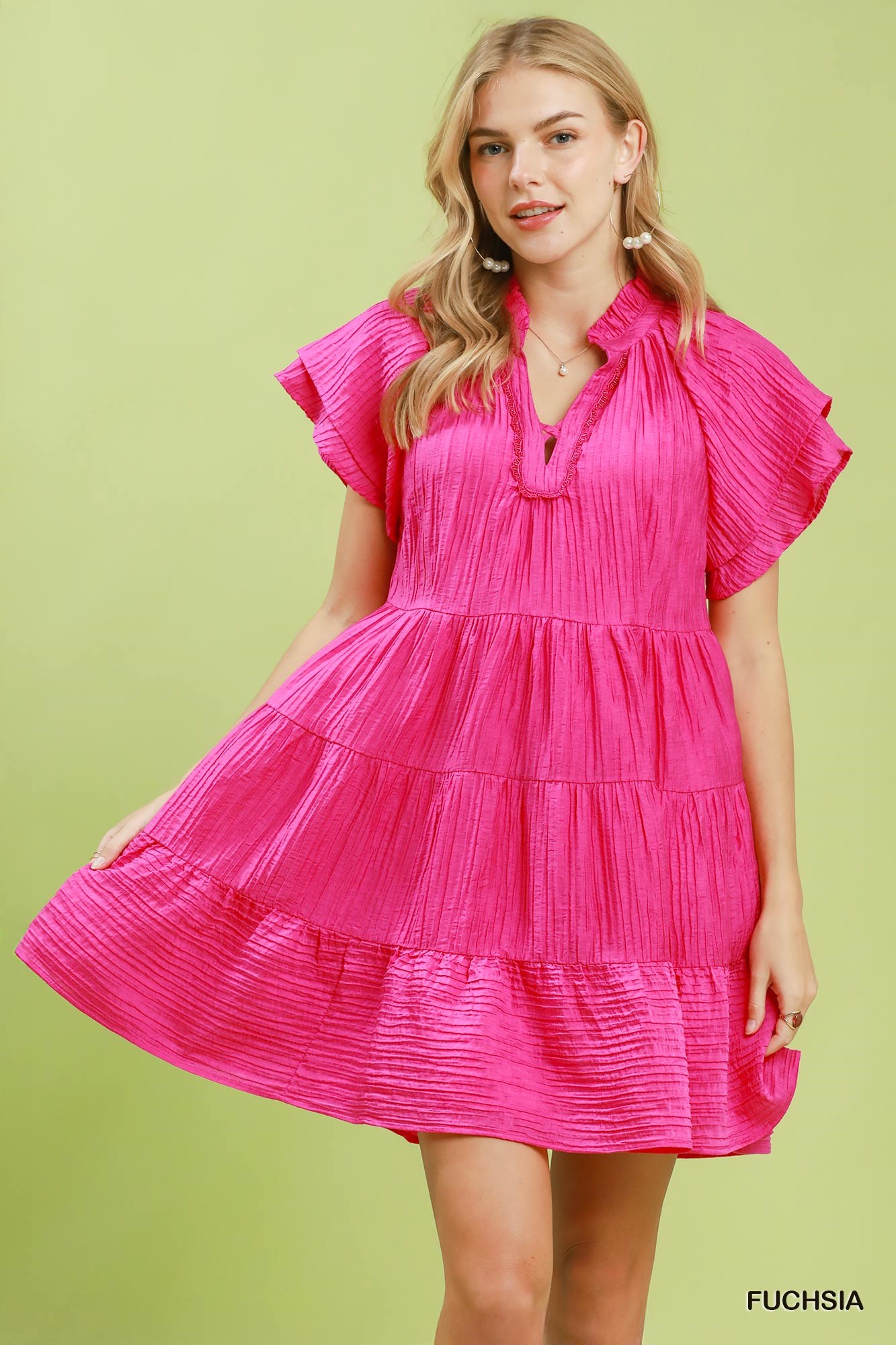 Tiered Ruffle Sleeve Textured Mini Dress