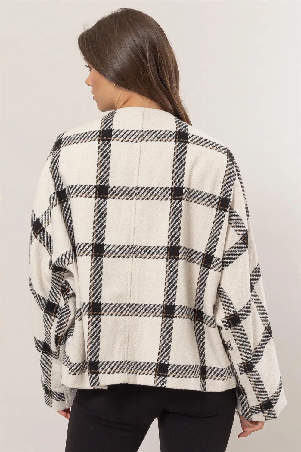 Plaid Long Sleeve Jacket with Side Slit Pockets, image 2