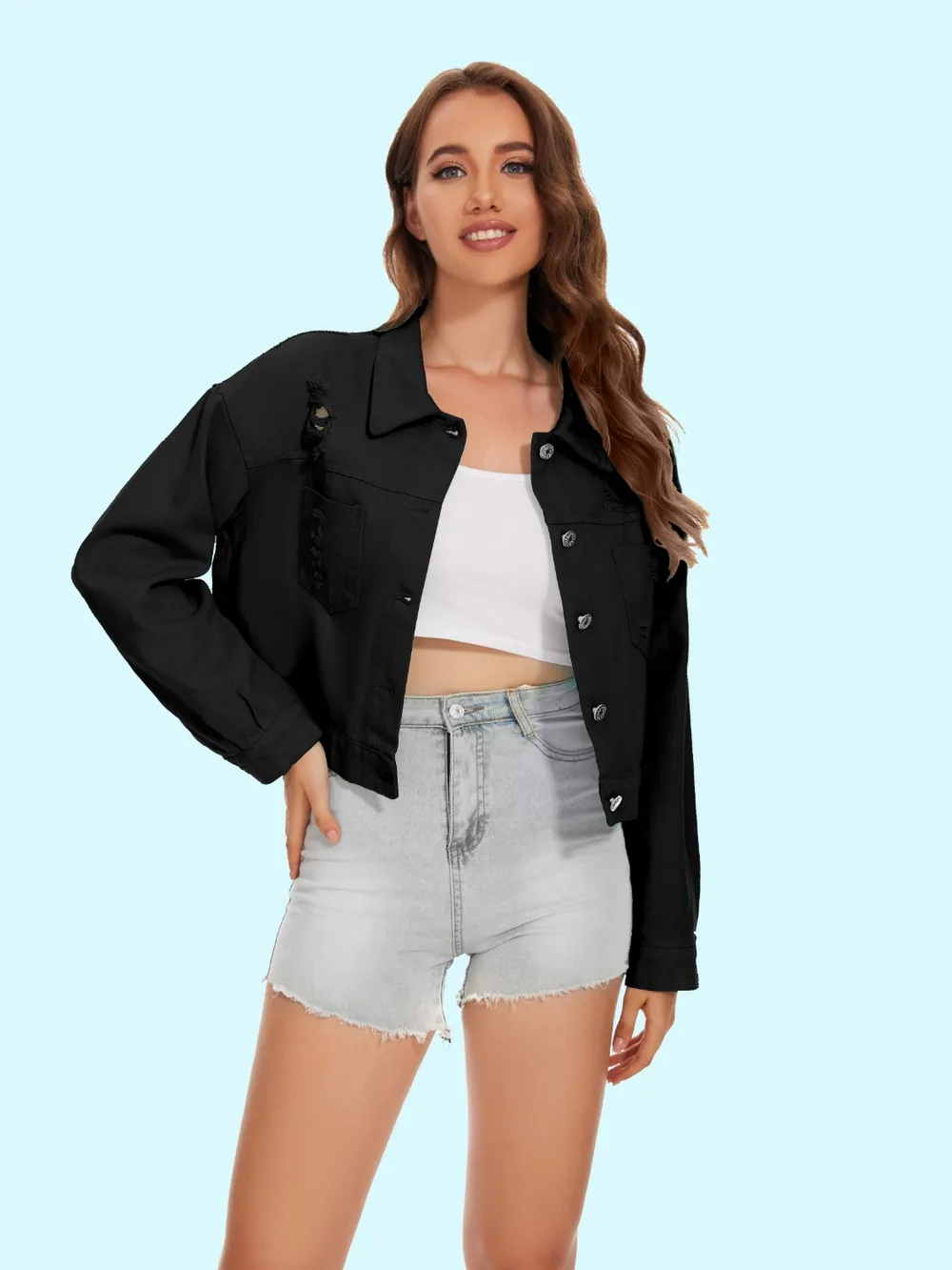 Distressed Distressed Button Up Denim Jacket, image 13