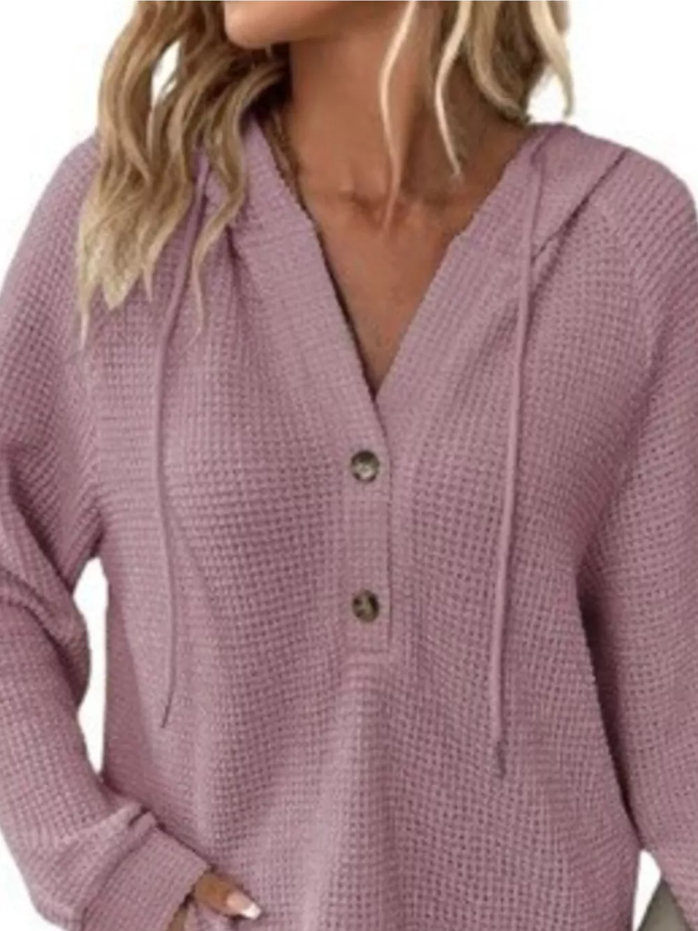 Full Size Waffle Knit Half-Button Hoodie Plus Size, image 17