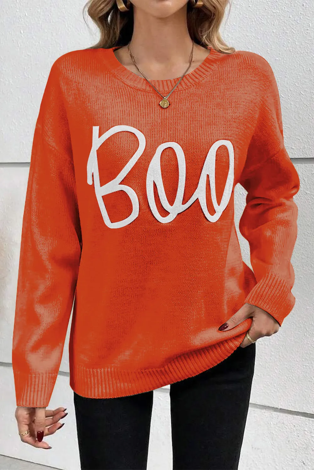 BOO Round Neck Long Sleeve Sweater, image 2