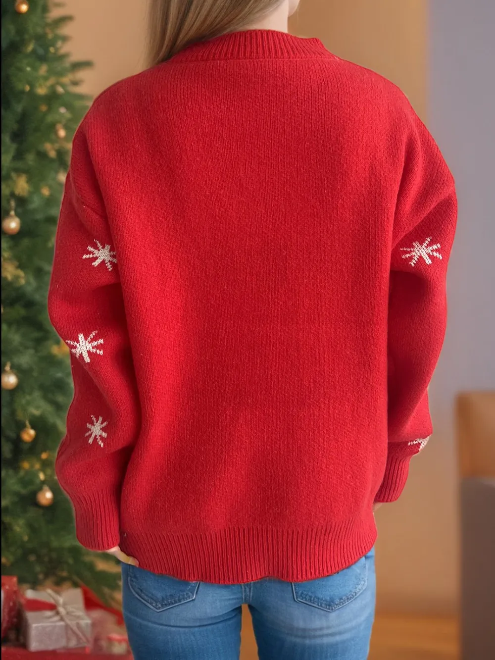 Reindeer Round Neck Dropped Shoulder Sweater, image 2