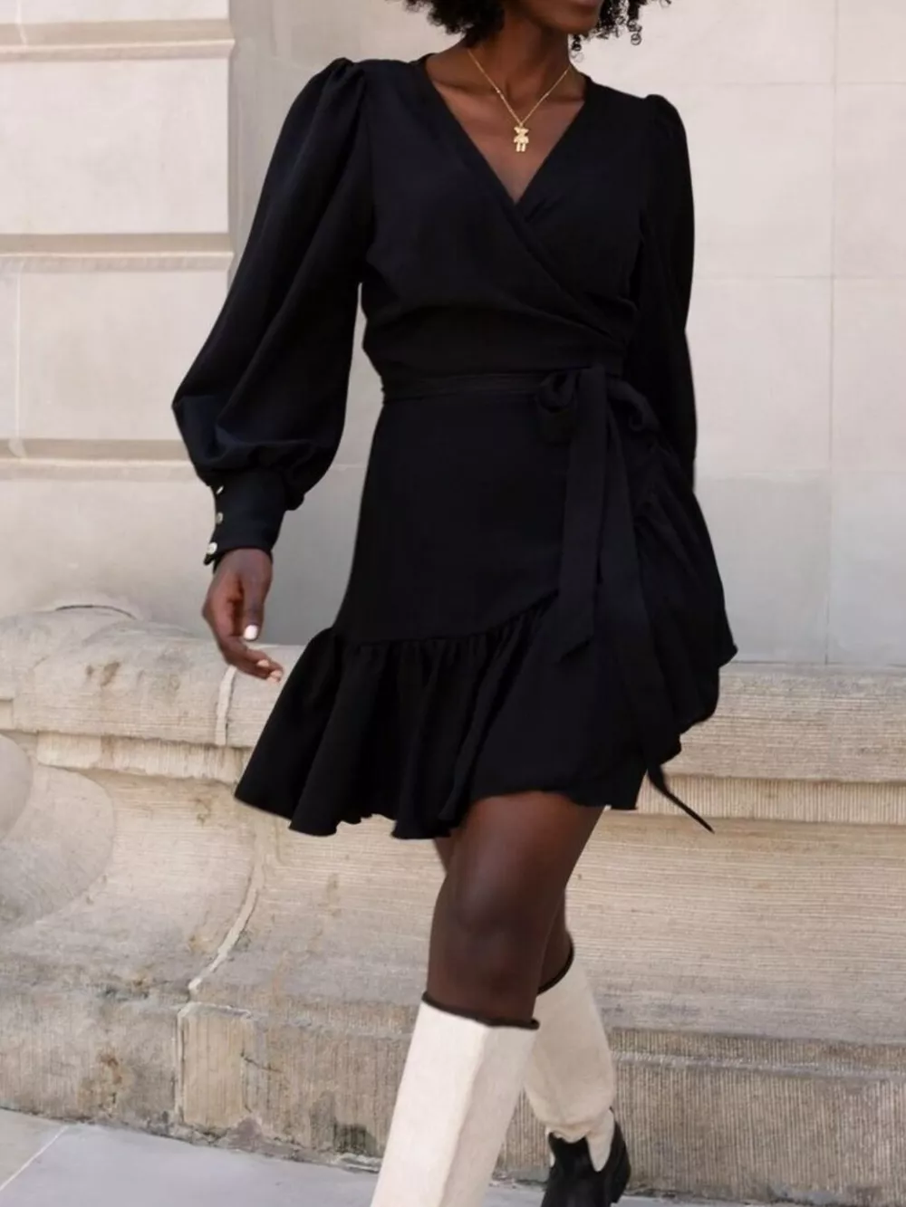 Printed Surplice Long Sleeve Wrap Mini Dress, image 3