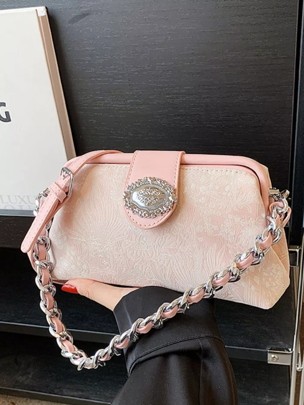 Embroidered Chain Crossbody Bag, image 11