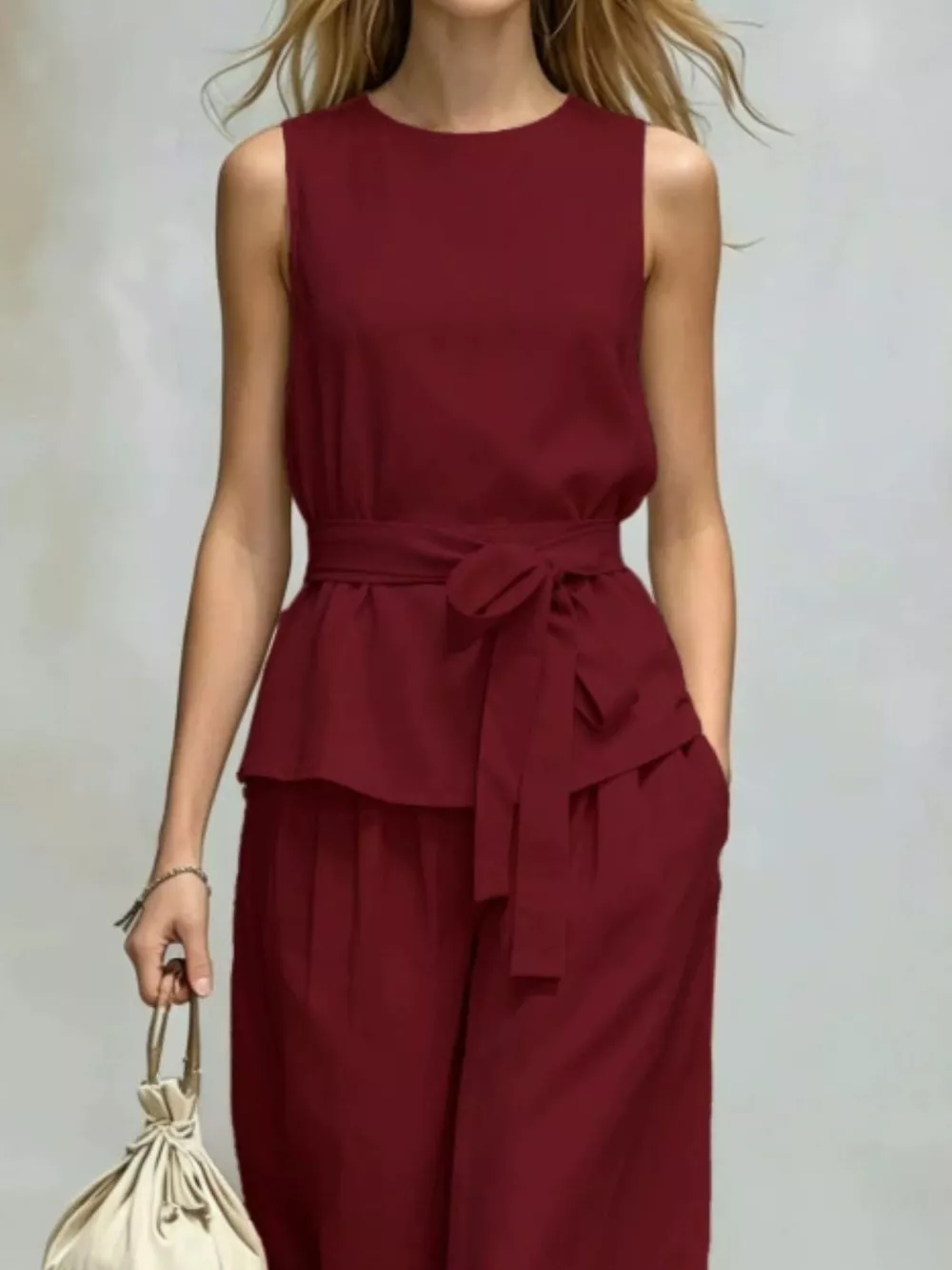 Sleeveless Top and Wide-Leg Pants Set, image 10
