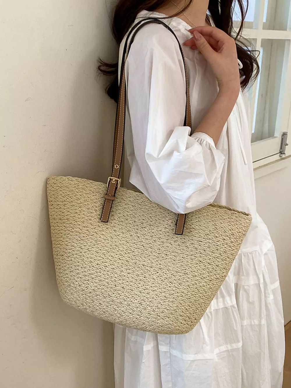 Straw Woven Tote Shoulder Bag, image 2