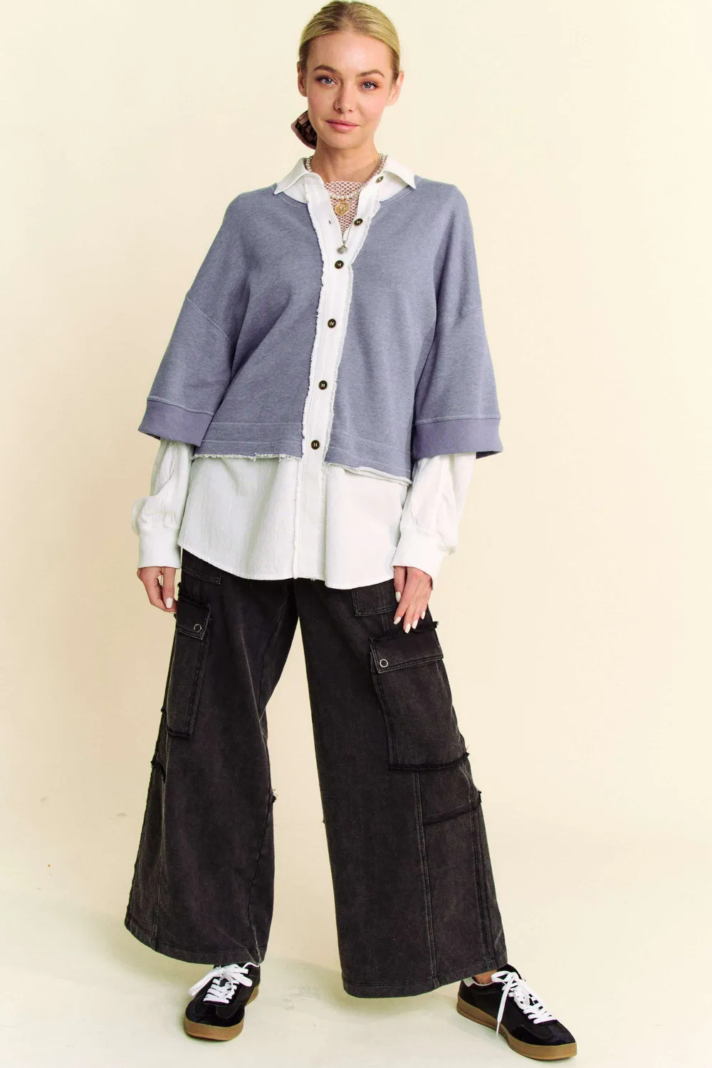 Faux Layered French Terry Contrast Top, image 5