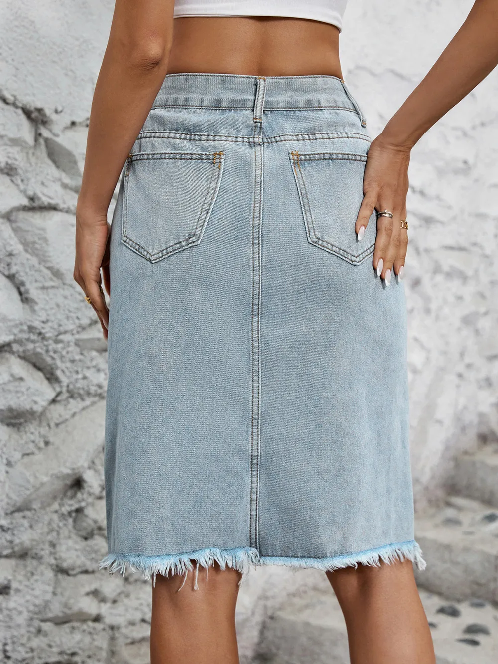 Raw Hem Slit Denim Skirt, image 2