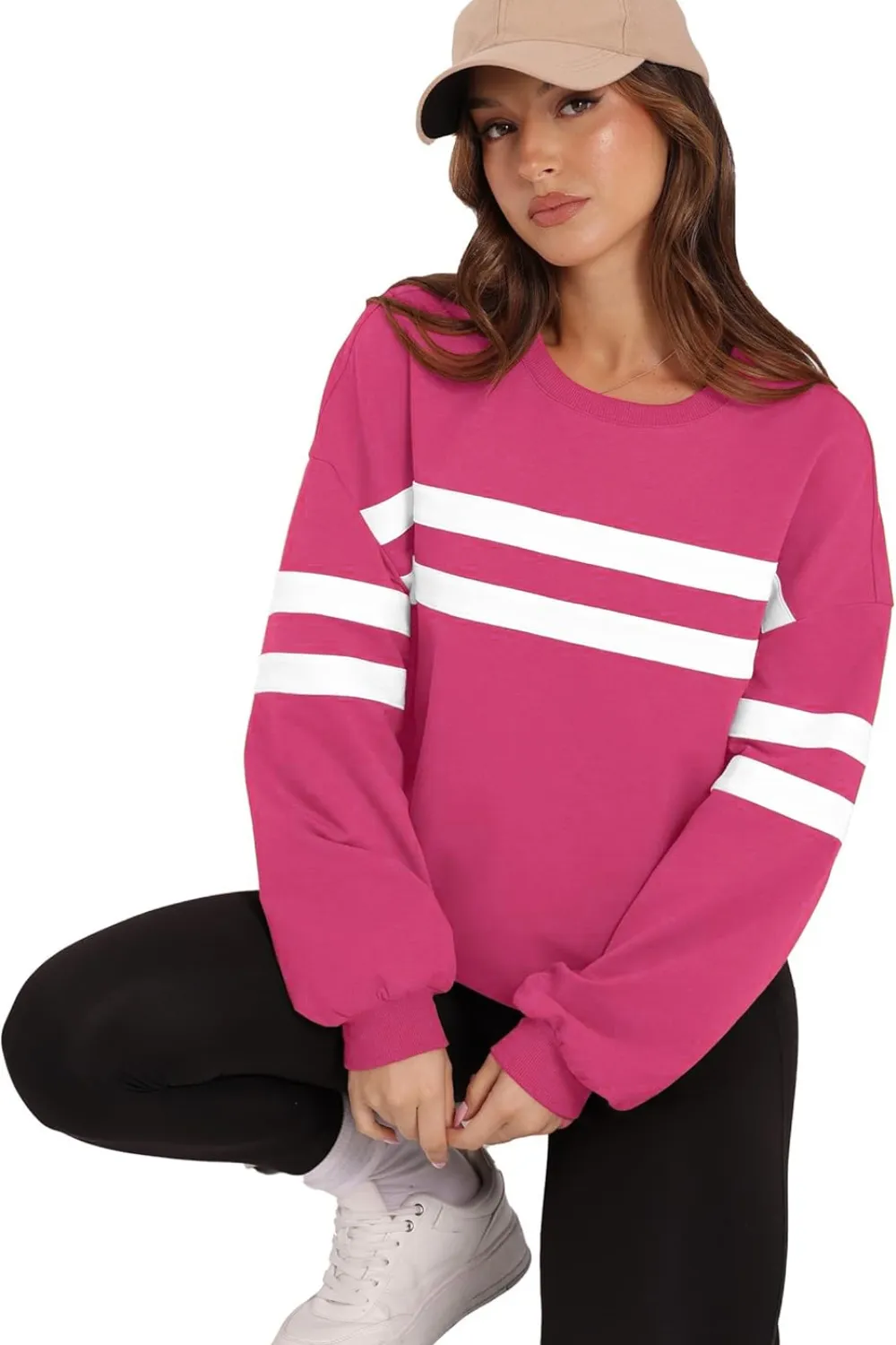 Striped Round Neck Dropped Shoulder Sweatshirt, image 12