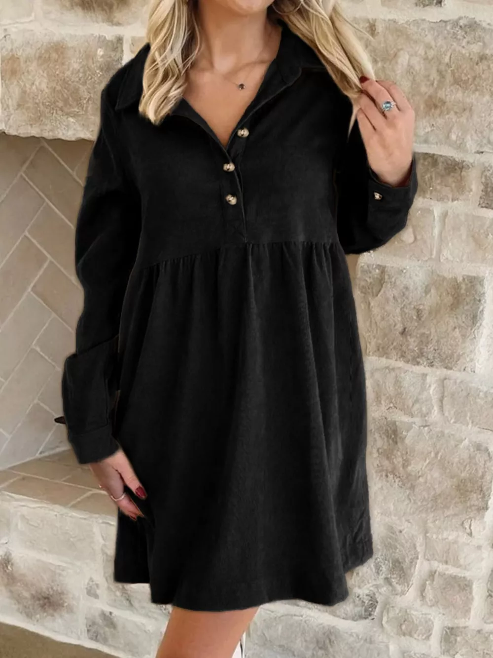 Casual Corduroy Button Detail Mini Dress, image 2