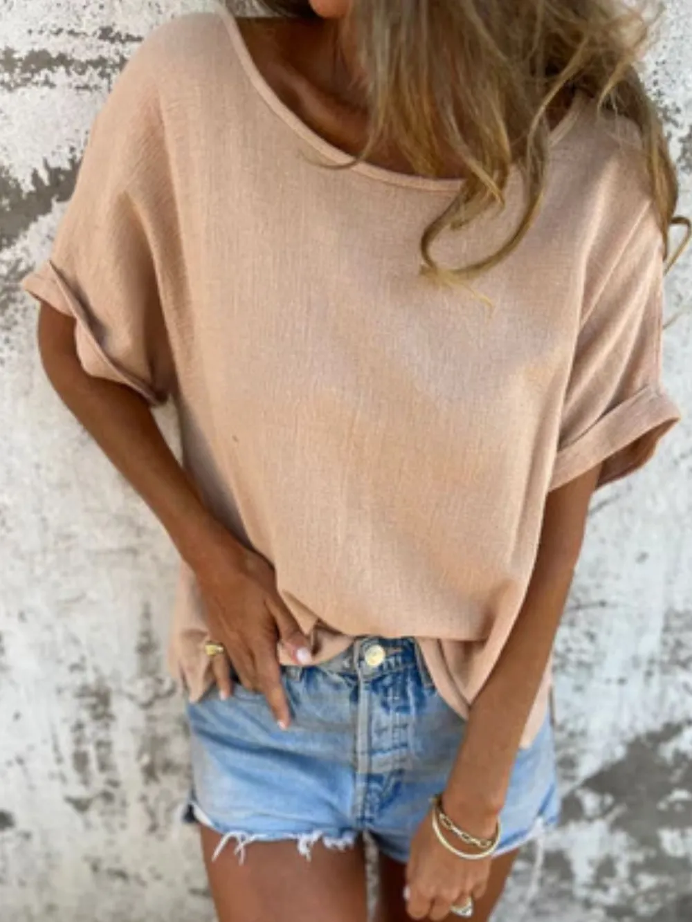 Full Size Round Neck Short Sleeve T-Shirt Plus Size, image 3