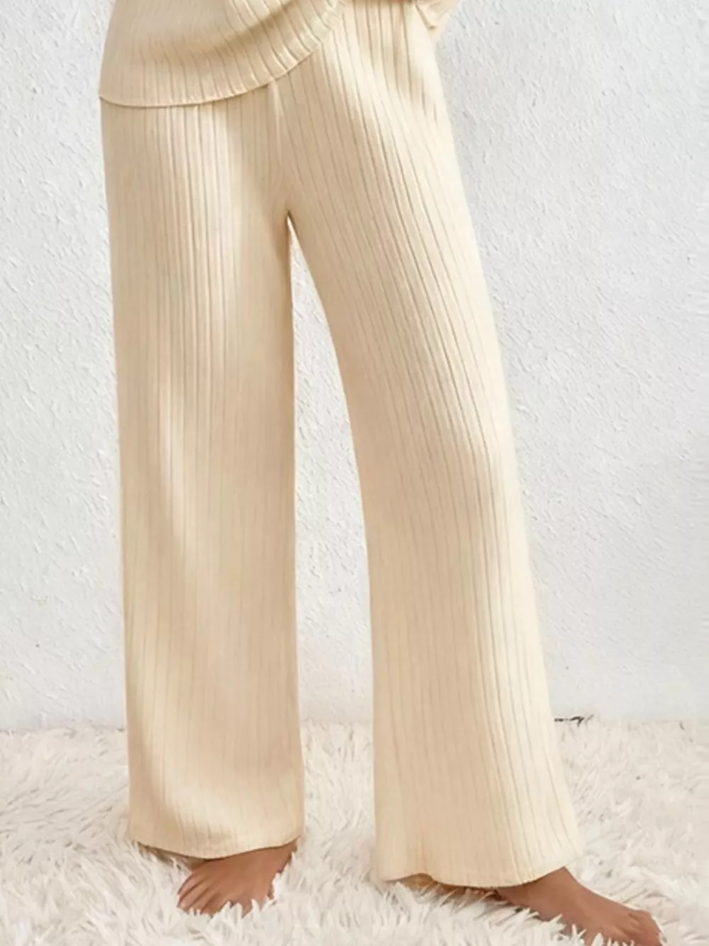 Ribbed Knit V-Neck Top and Pants Set, image 6