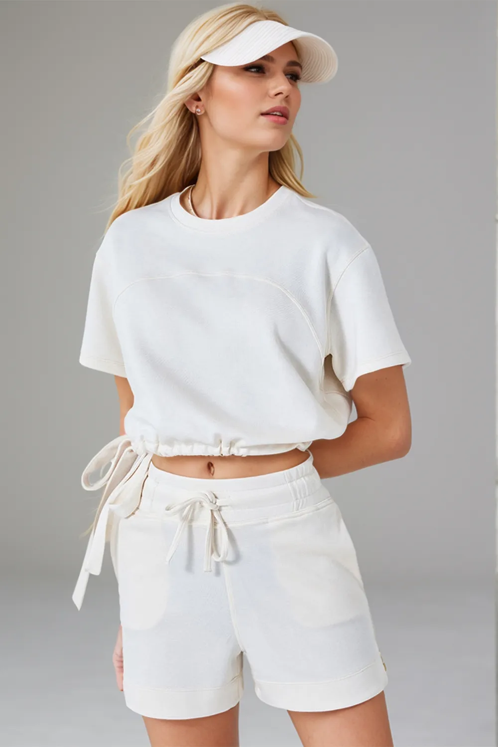 Drawstring Hem Air Scuba Round Neck Short Sleeve T-Shirt, image 3