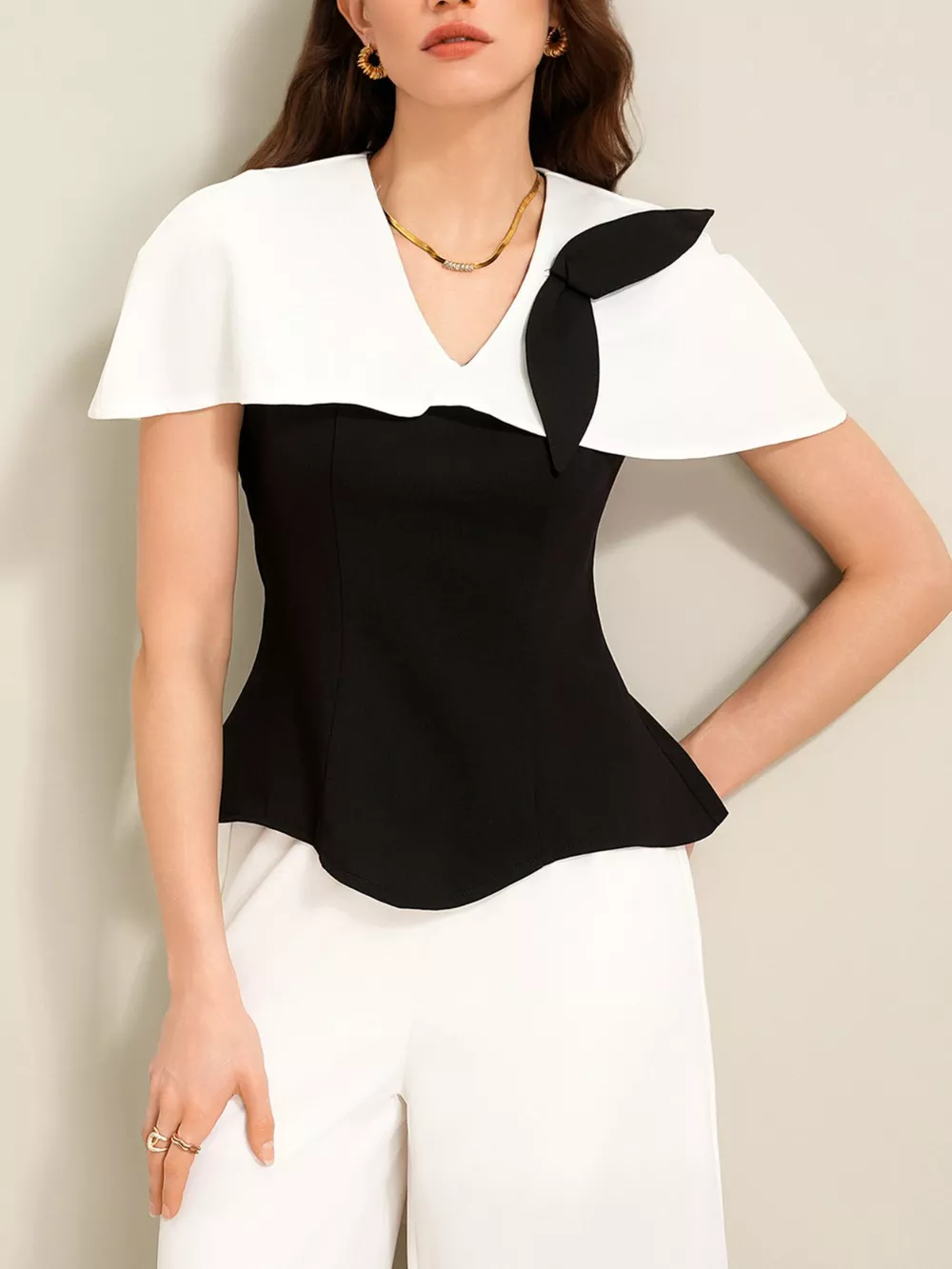Peplum Top with Wide-Leg Pants Set, image 2