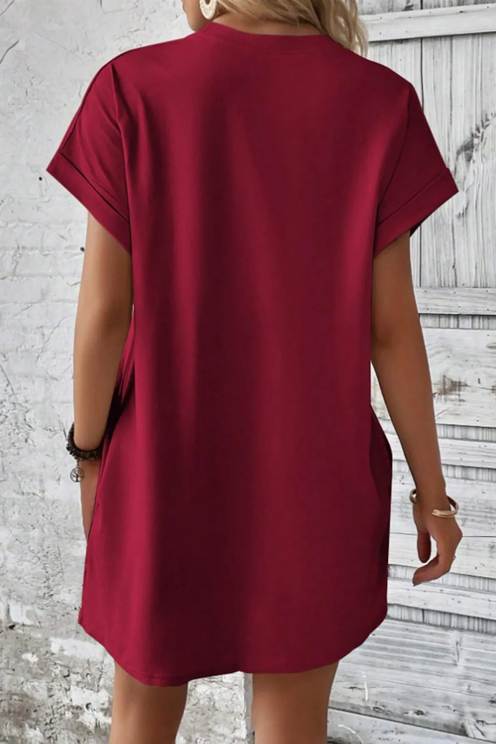 Pocketed Round Neck Short Sleeve Dress, image 26