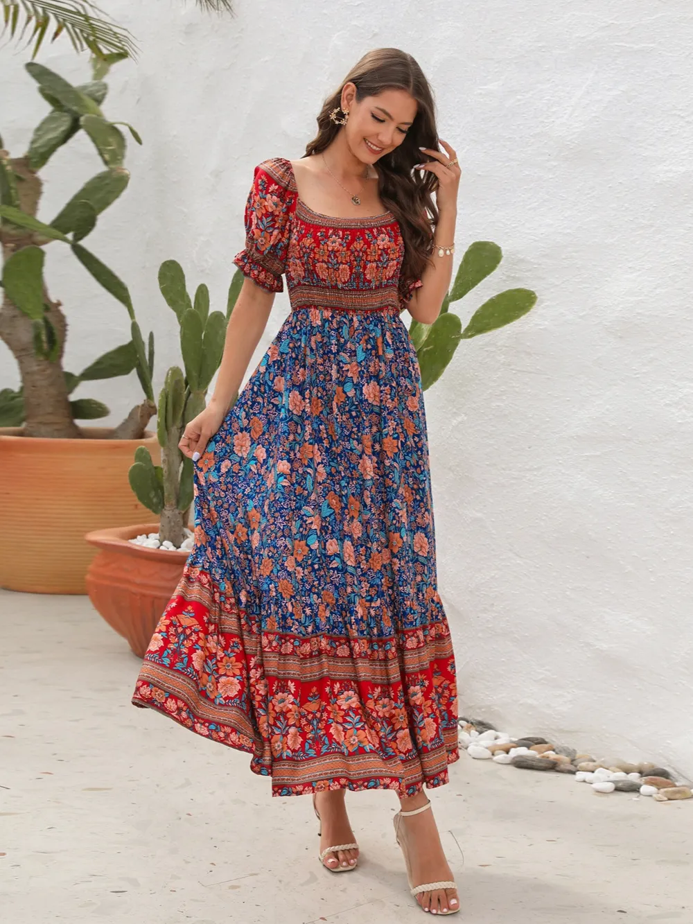 Floral Flounce Sleeve Midi Dress, image 2