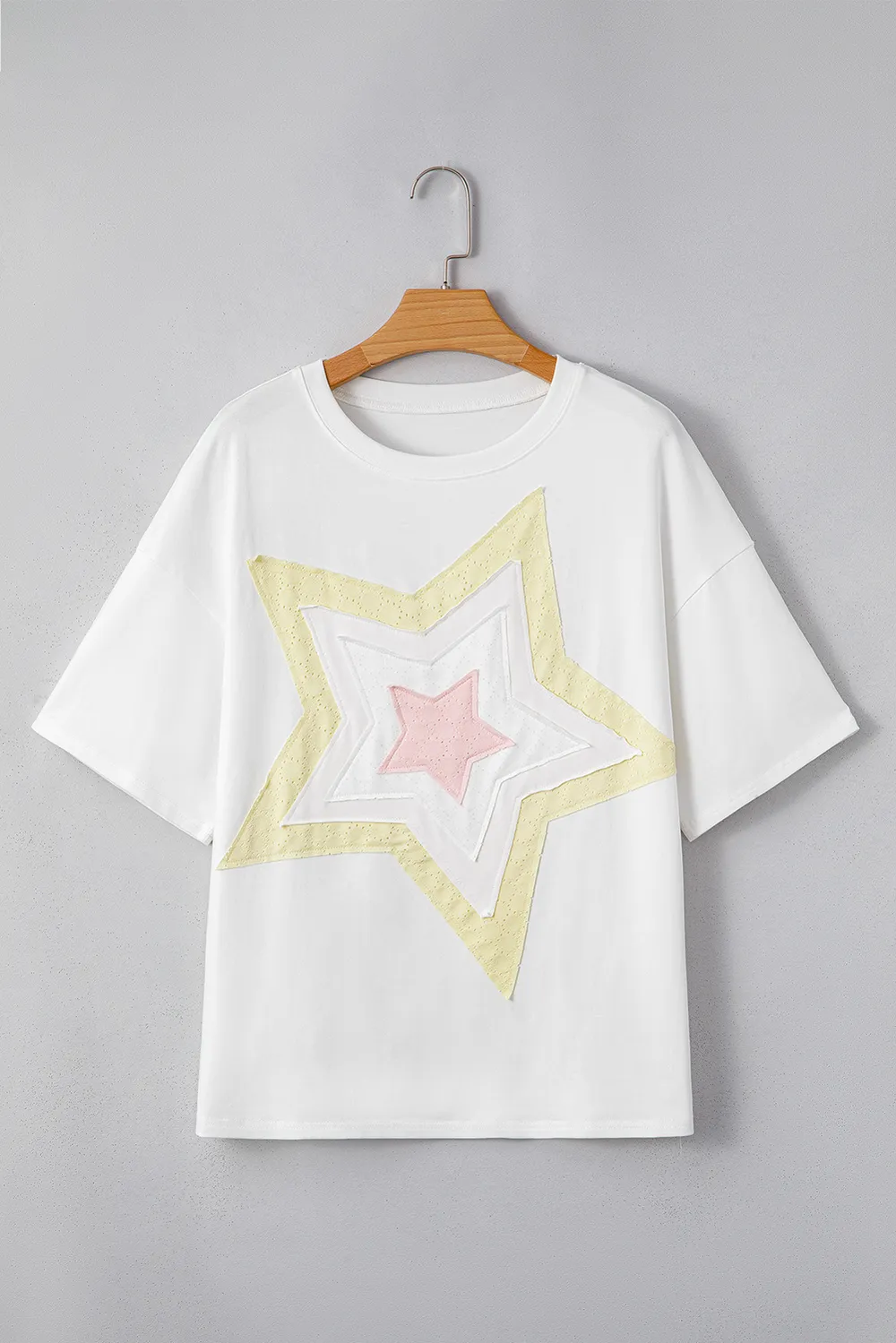 Star Layered Patched Graphic Drop Shoulder Half Sleeve Loose Tee, image 2