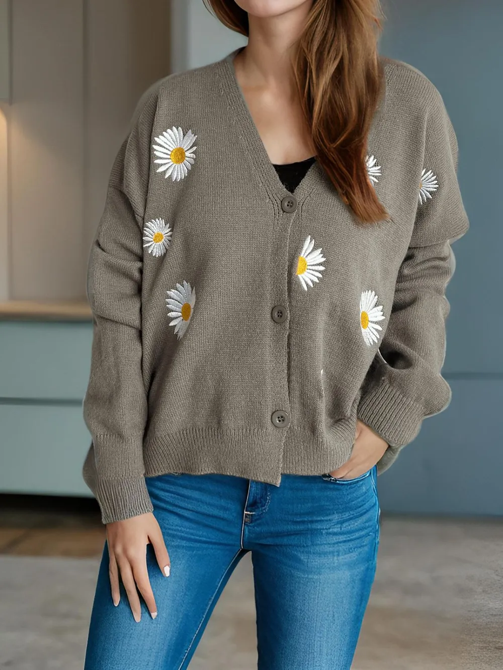 Daisy Button Up V-Neck Cardigan, image 16