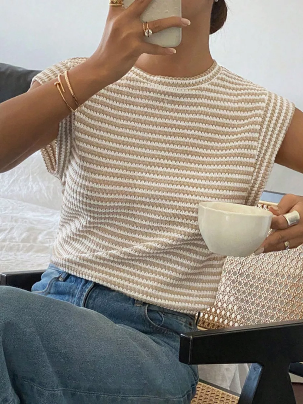 Full Size Striped Round Neck Short Sleeve T-Shirt Plus Size, image 3