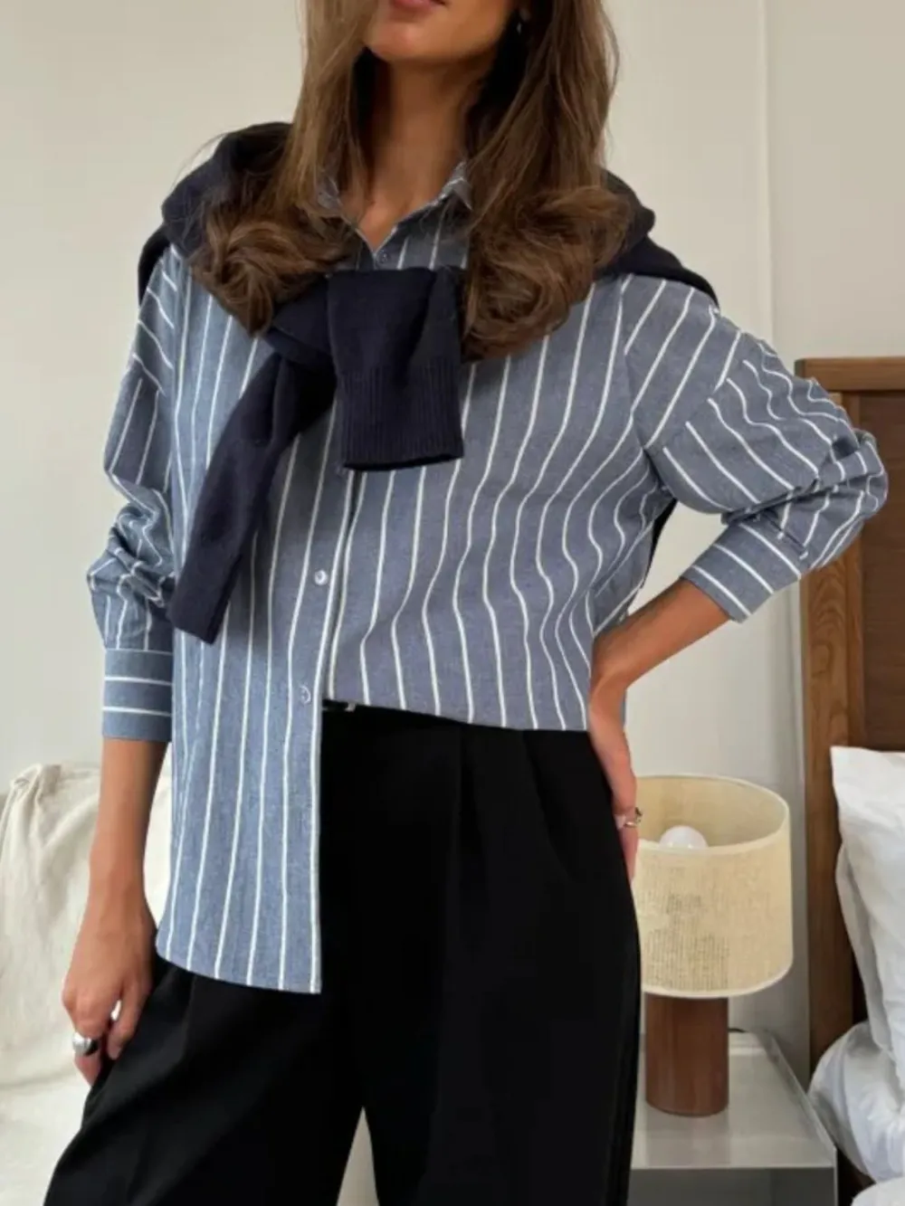 Striped Collared Neck Long Sleeve Shirt, image 2