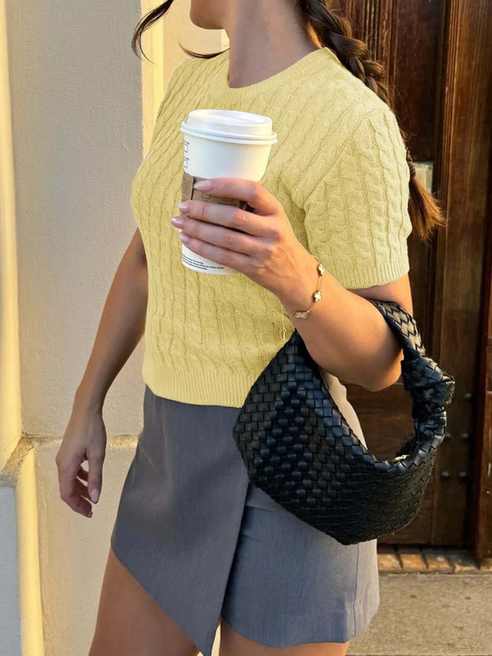 Cable-Knit Short Sleeve Sweater, image 14