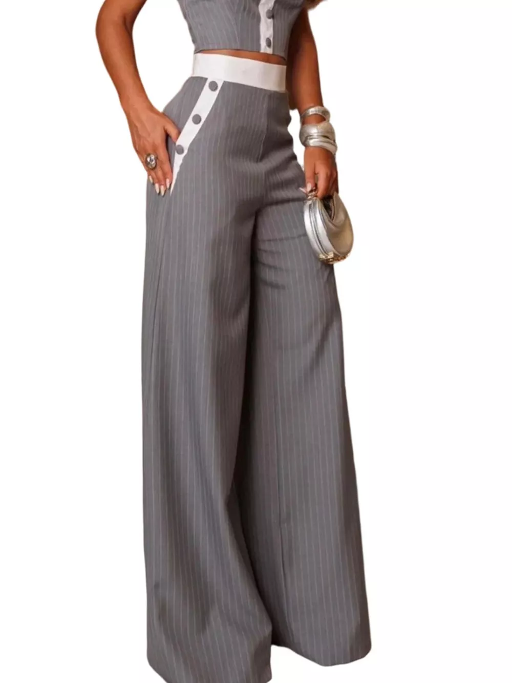 Striped Strapless Crop Top and Wide-Leg Pants Set, image 11