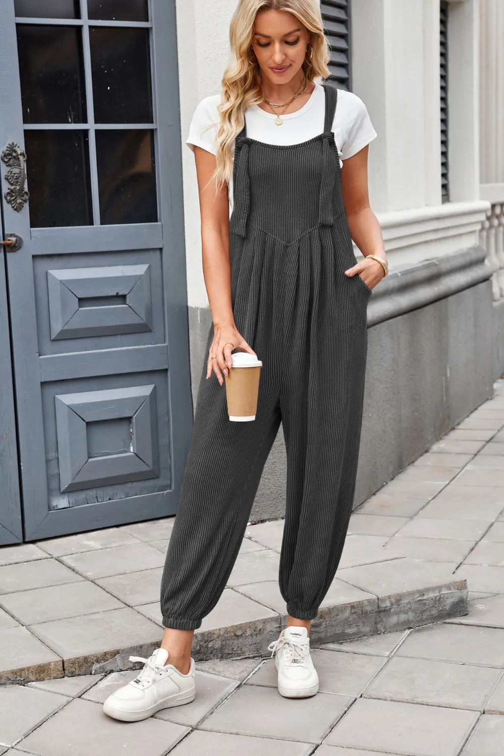 Knotted Strap Overalls with Pockets, image 3
