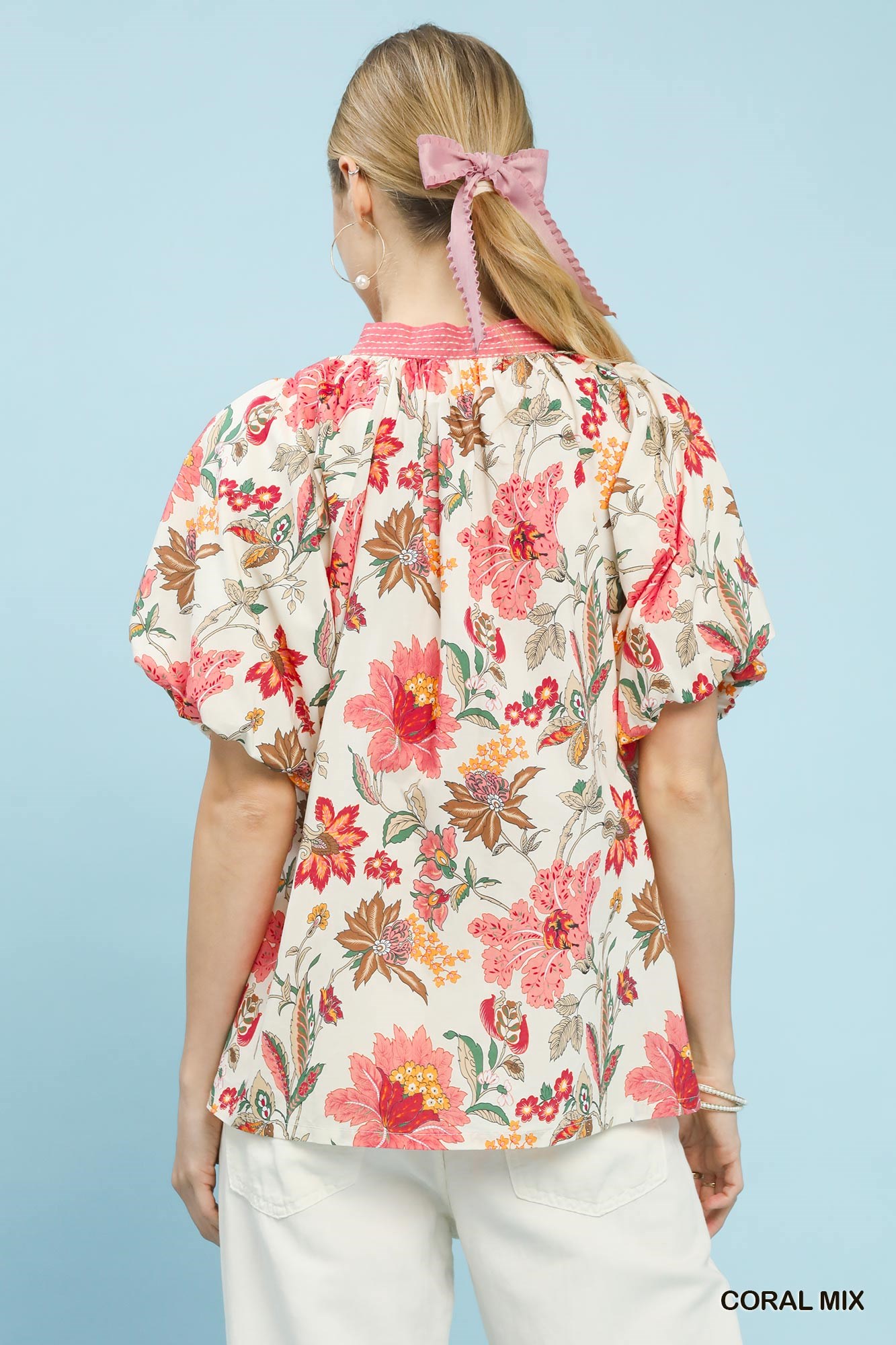 Mix Floral Puff Sleeve Blouse, image 3