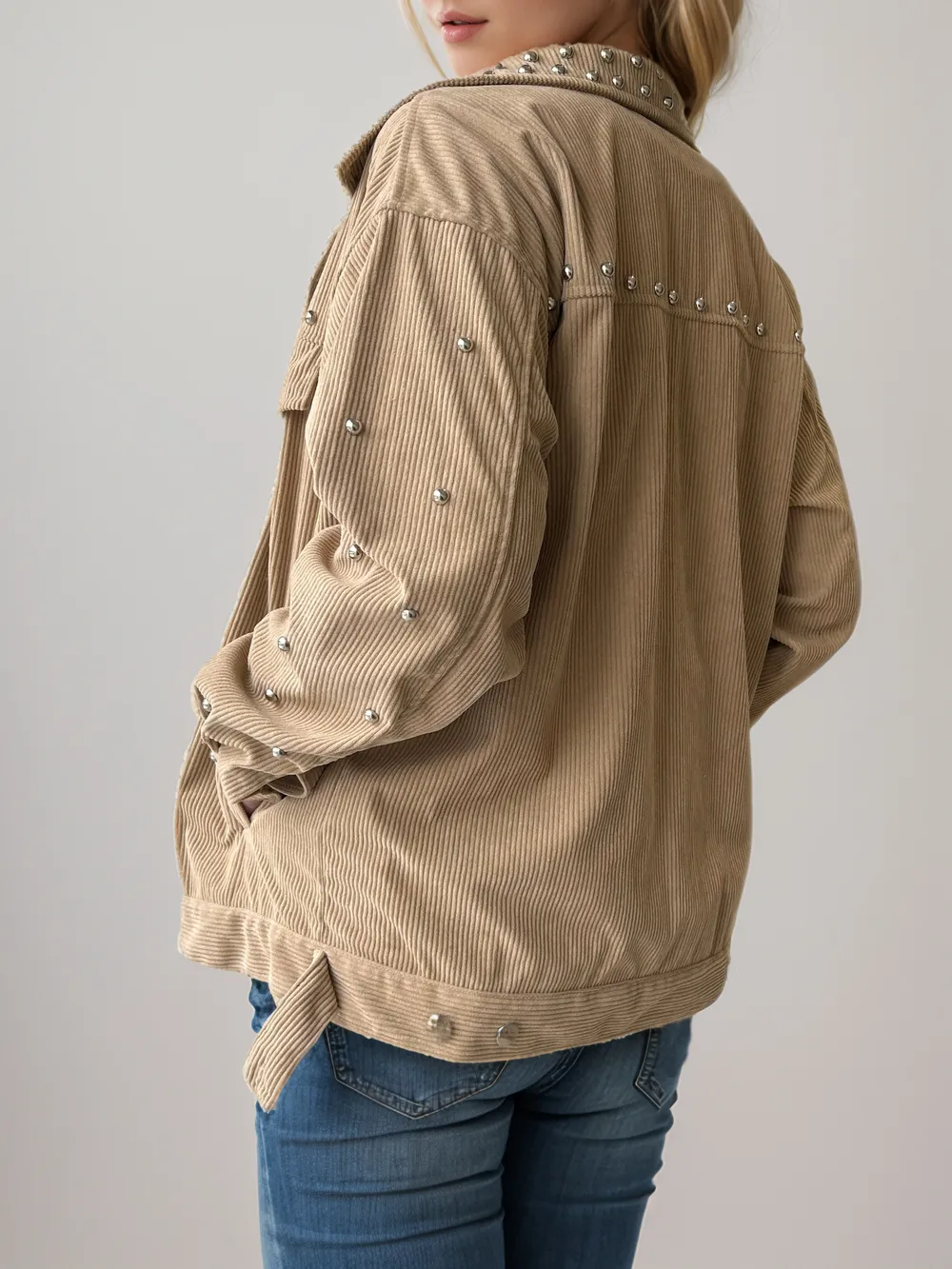 Studded Collared Neck Button Up Jacket, image 3