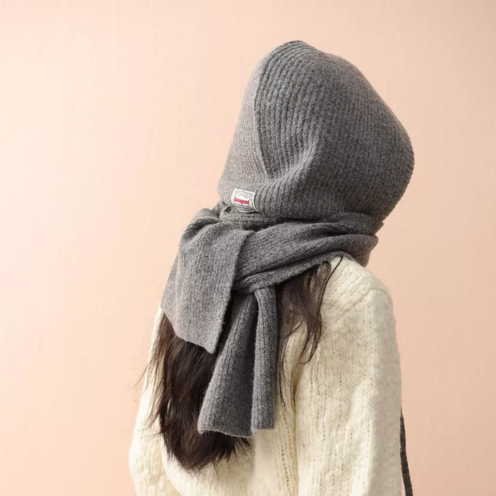 Cozy Knit Tie Scarf with Hooded Design, image 4