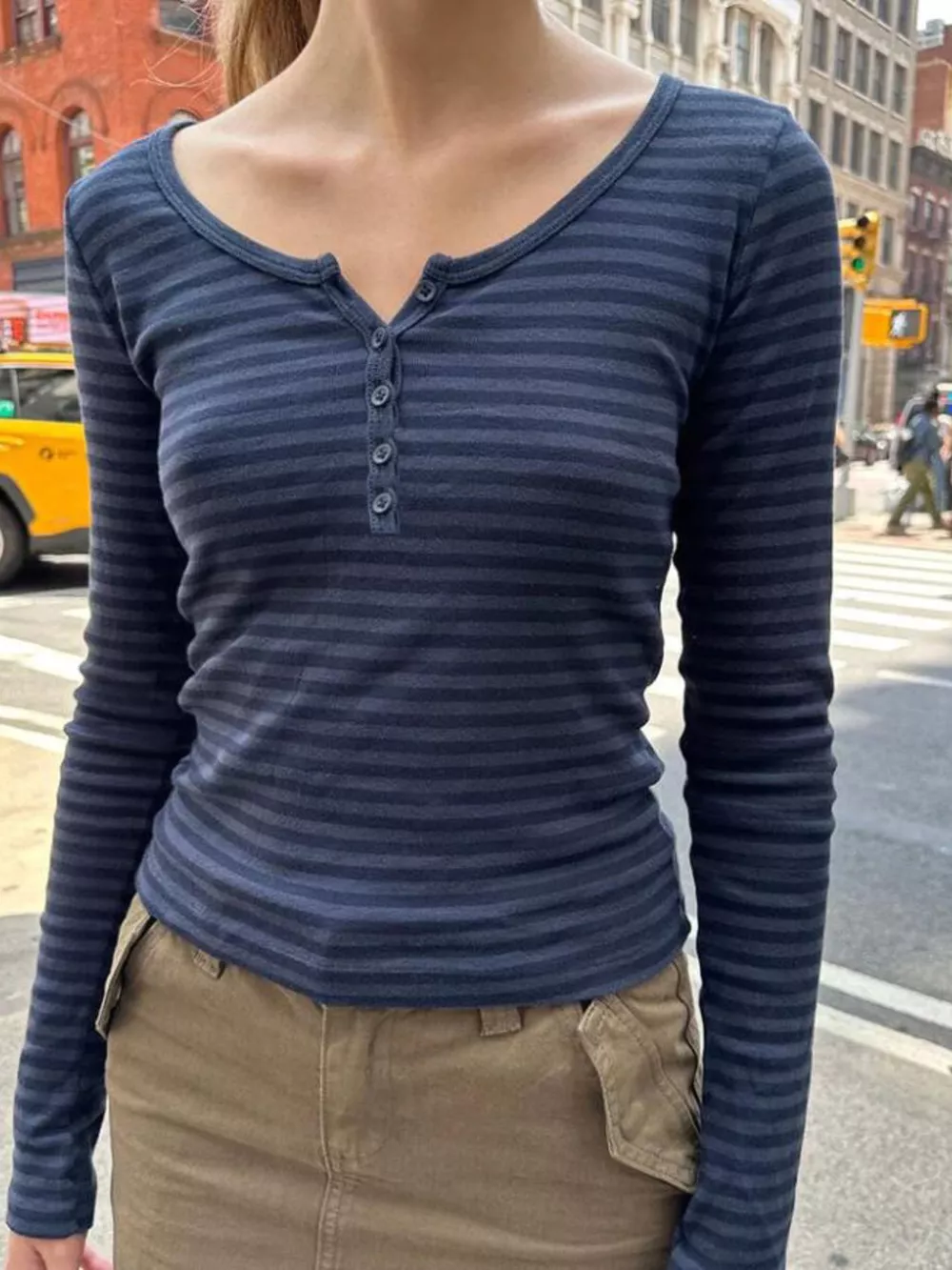 Striped Long Sleeve Henley T-Shirt, image 3