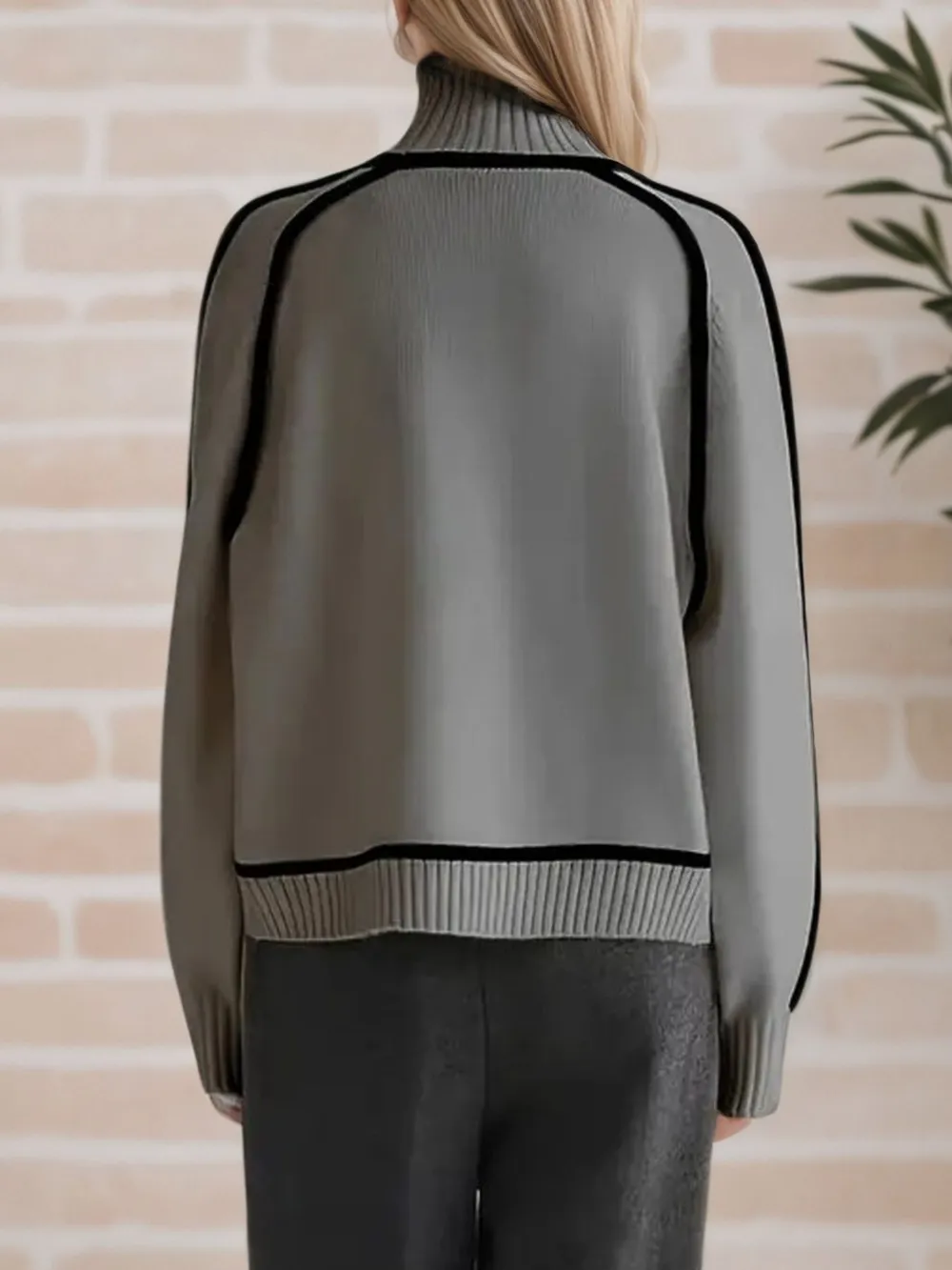 Contrast Trim Turtleneck Sweater, image 11