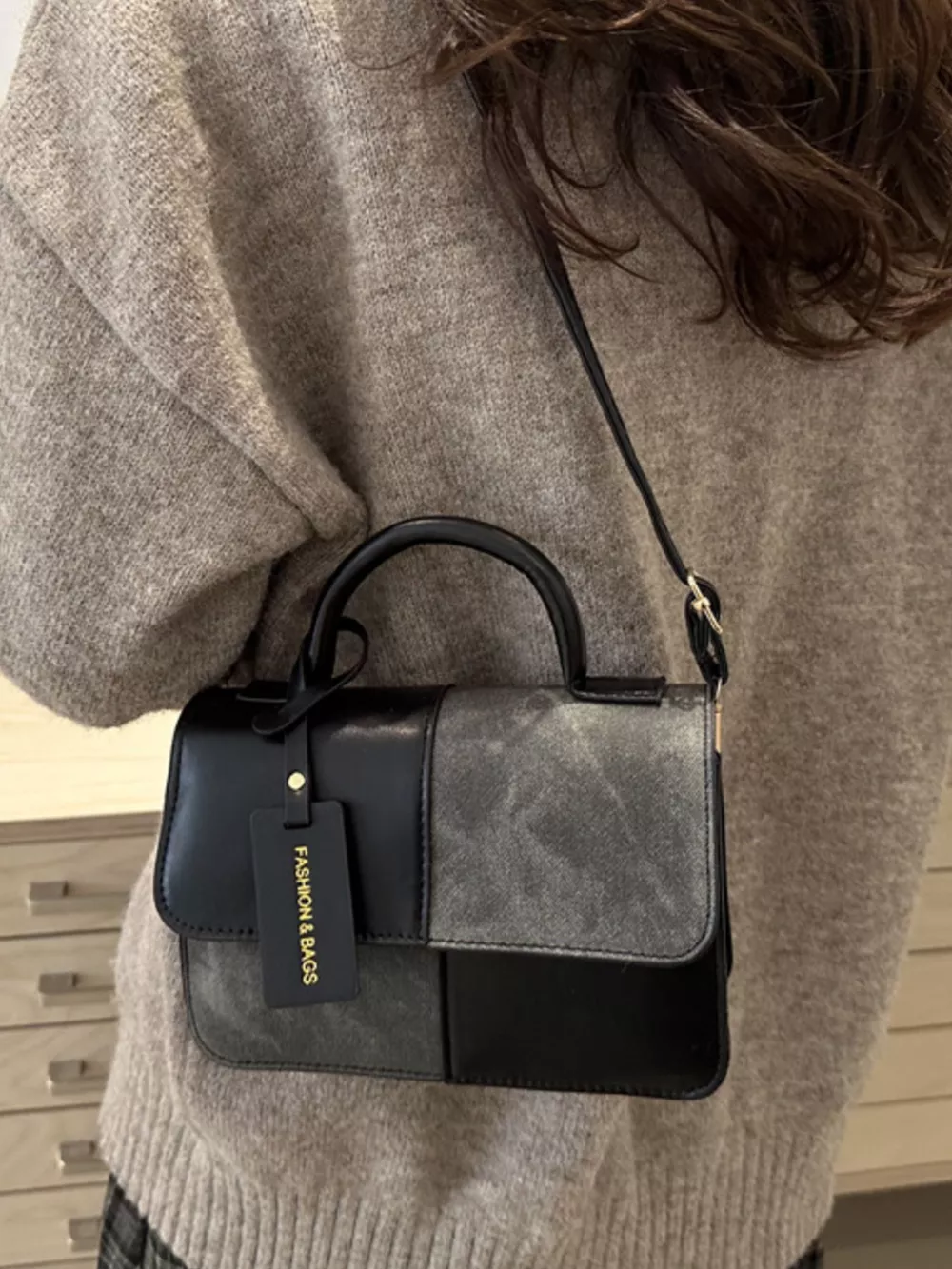 Color Block Flap Crossbody Bag with Top Handle, image 5
