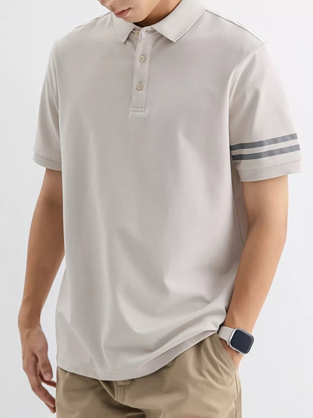 Men's Plus Size Striped Sleeve Casual Polo, image 4