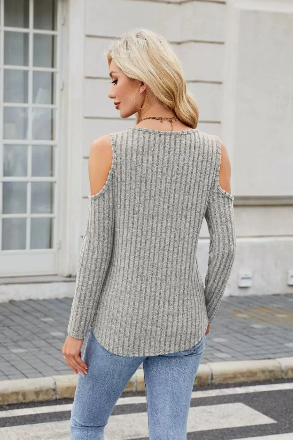 Ribbed Cold Shoulder Long Sleeve Top, image 15