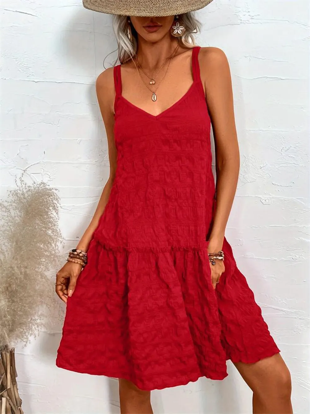 Crisscross Double Spaghetti Straps Tiered Cami Dress, image 4