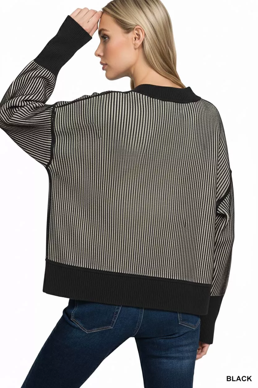 Ribbed Exposed Seam Two Tone Sweater, image 2