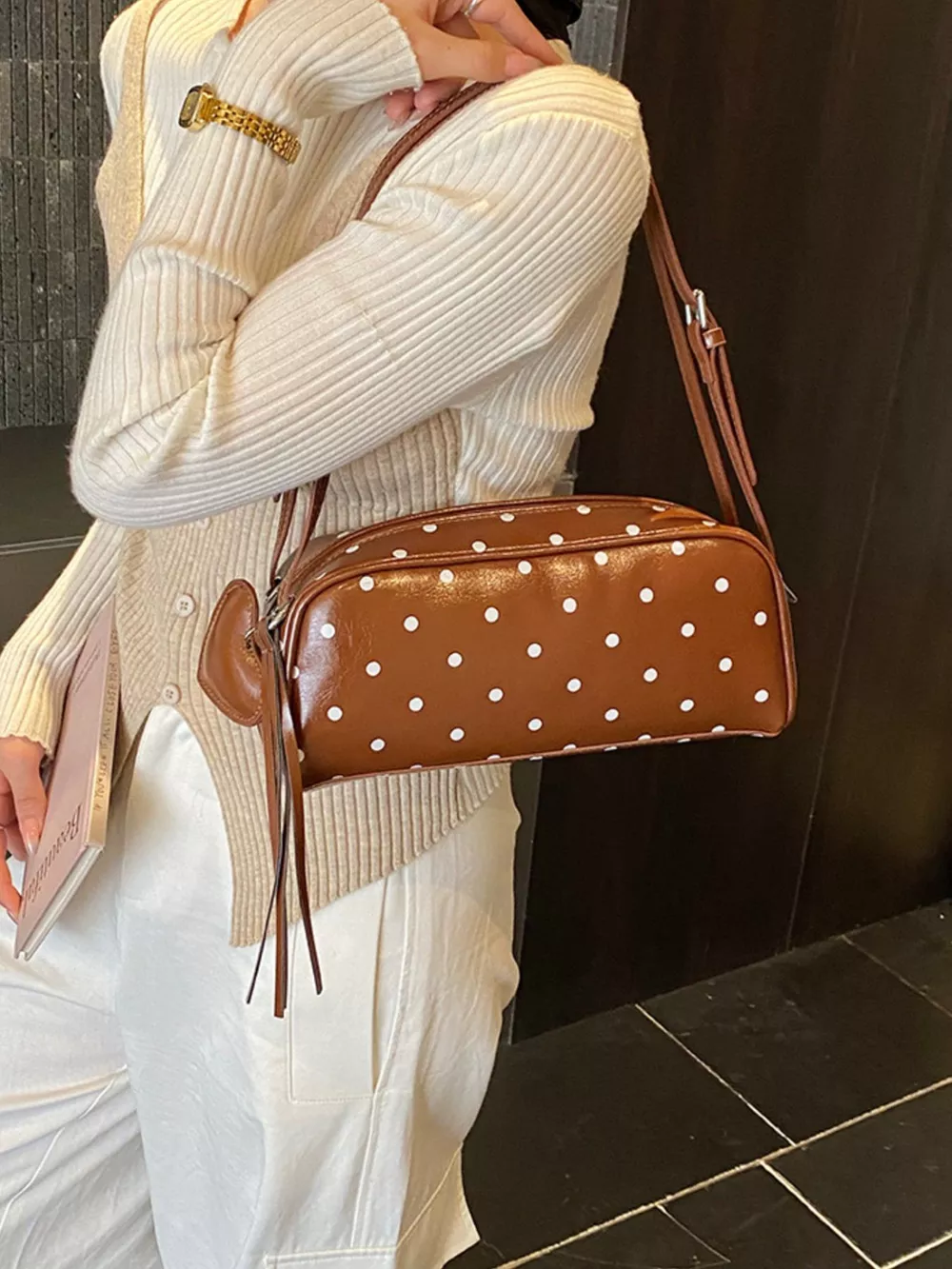 Polka Dot Leather Shoulder Bag, image 2