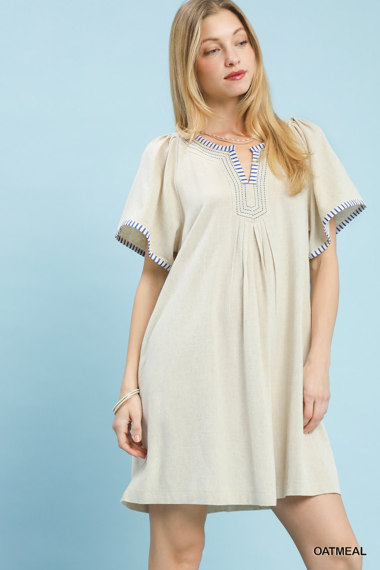 Linen Trim Tunic Dress, image 2