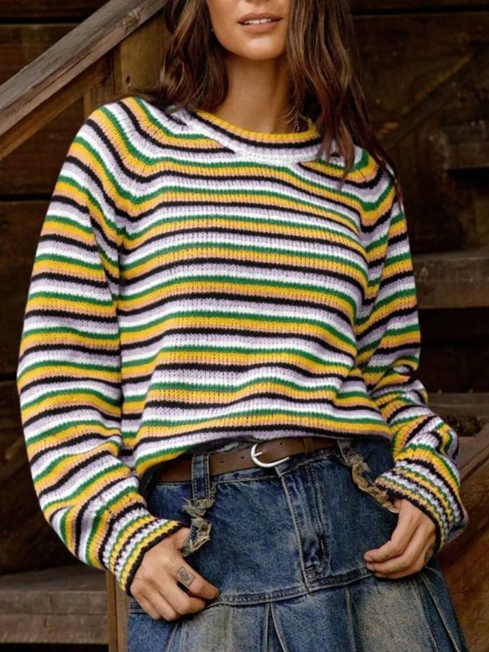 Rainbow Striped Pullover Sweater, image 13