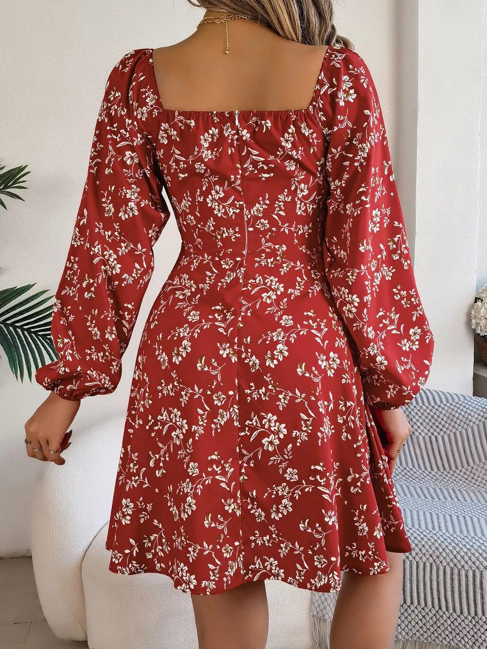 Printed Sweetheart Neck Balloon Sleeve Mini Dress, image 9