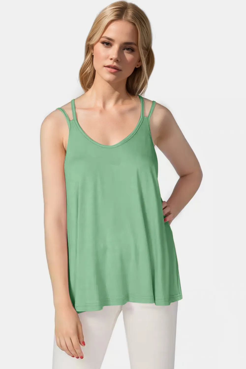 Bamboo Scoop Neck Double Spaghetti Straps Cami, image 4