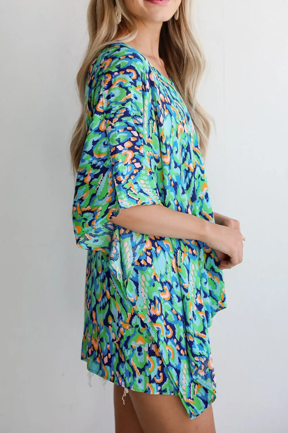 Abstract Print V Neck Half Sleeve Loose Fit Blouse, image 3
