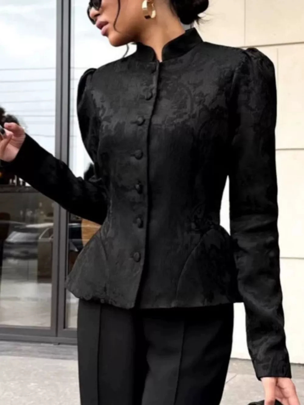 Jacquard Peplum Puff Sleeve Outerwear, image 7