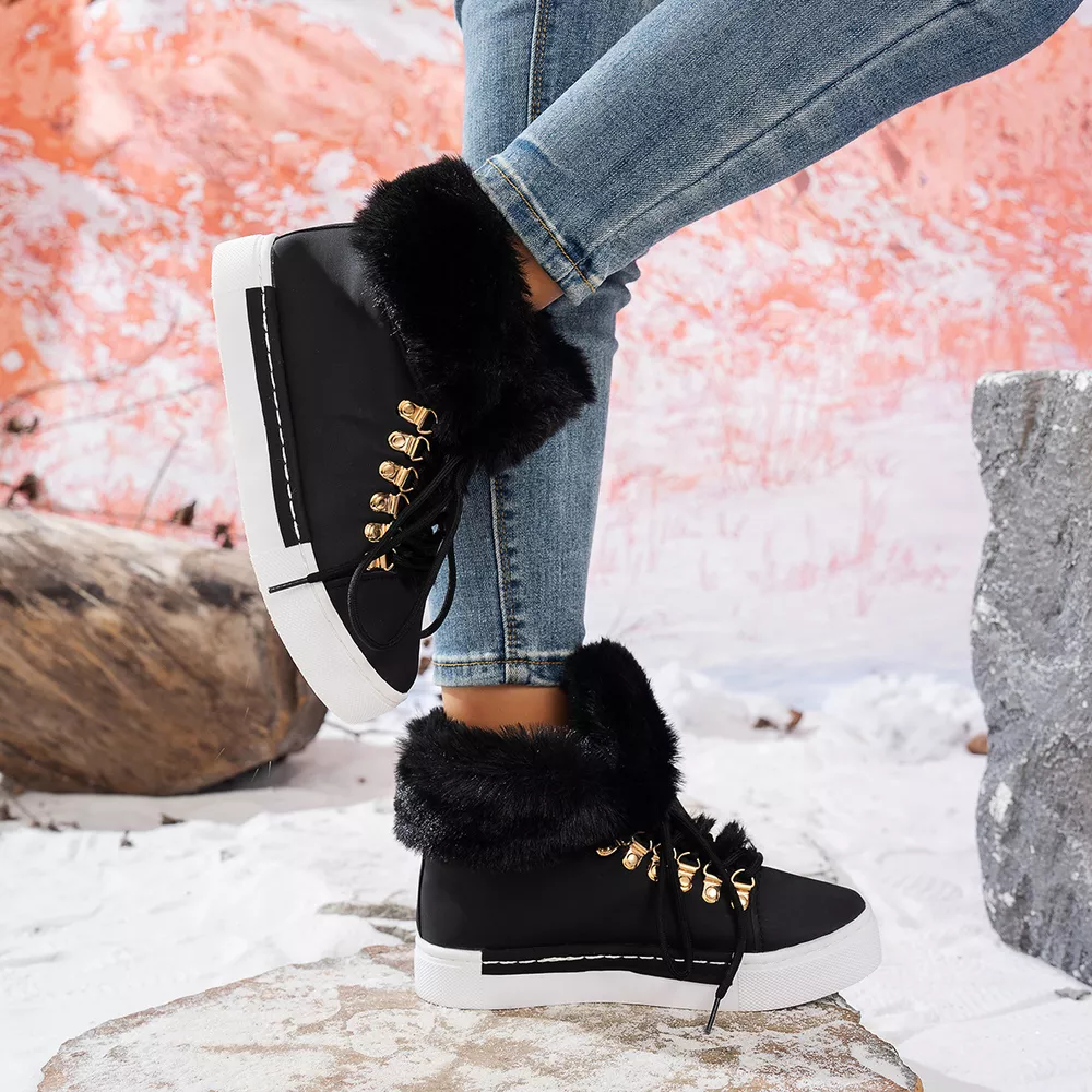Fuzzy Trim Lace-Up Ankle Boots, image 7