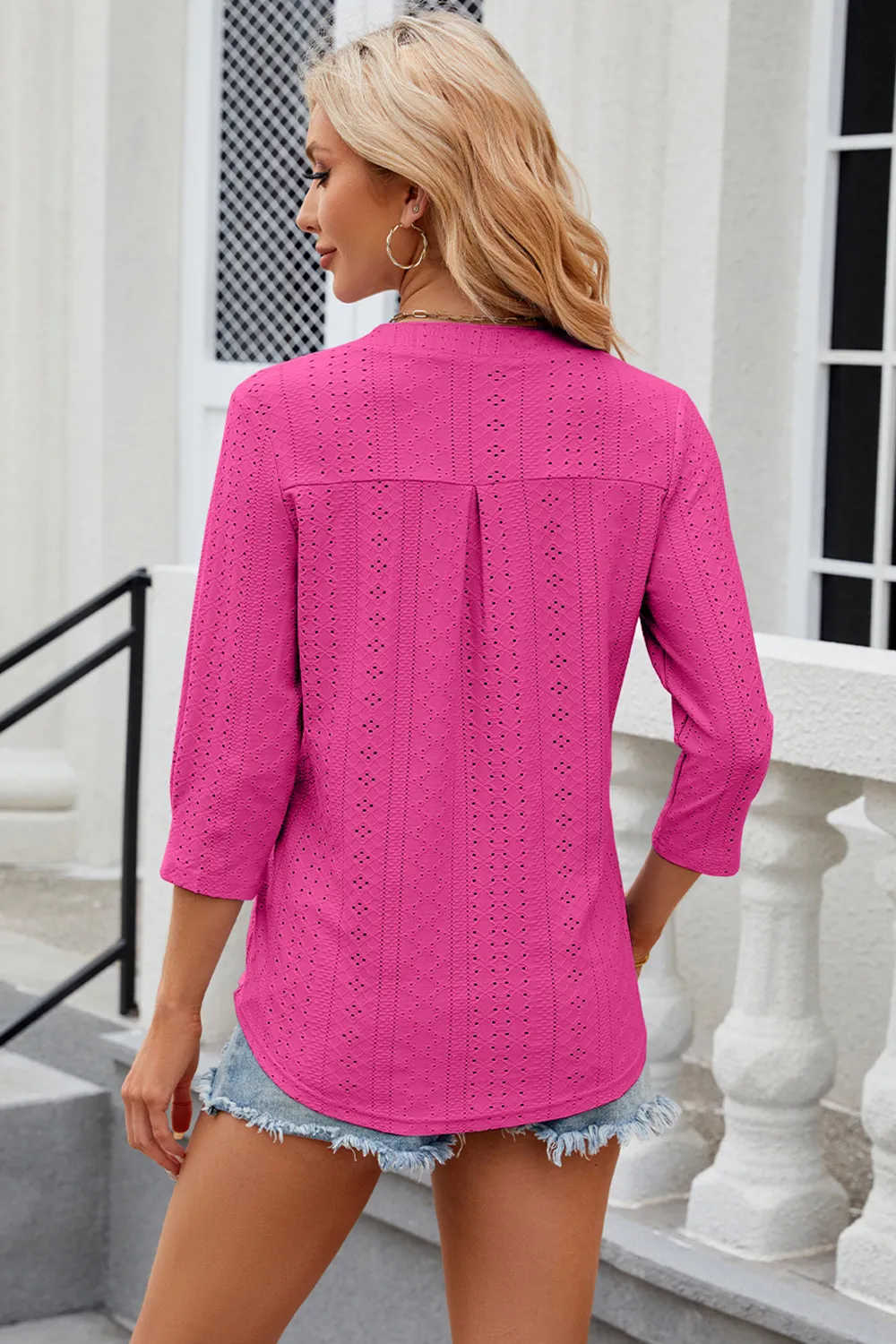 Eyelet Notched Knit Jacquard Top, image 13