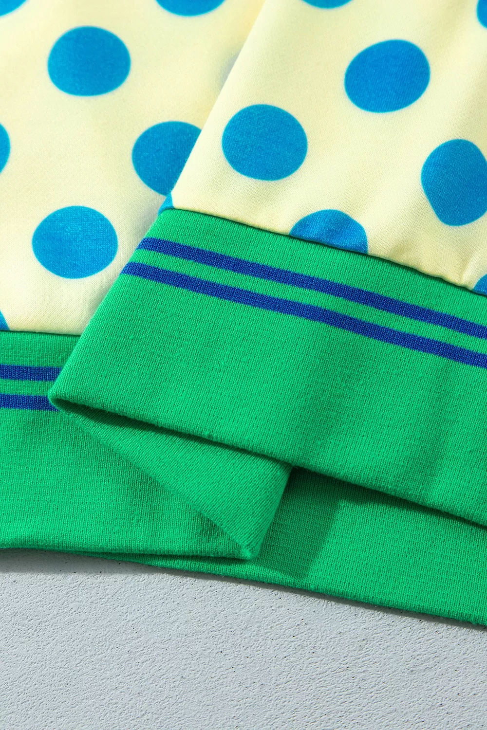 Polka Dot Mock Neck Sweatshirt with Striped Ribbed Trim, image 8