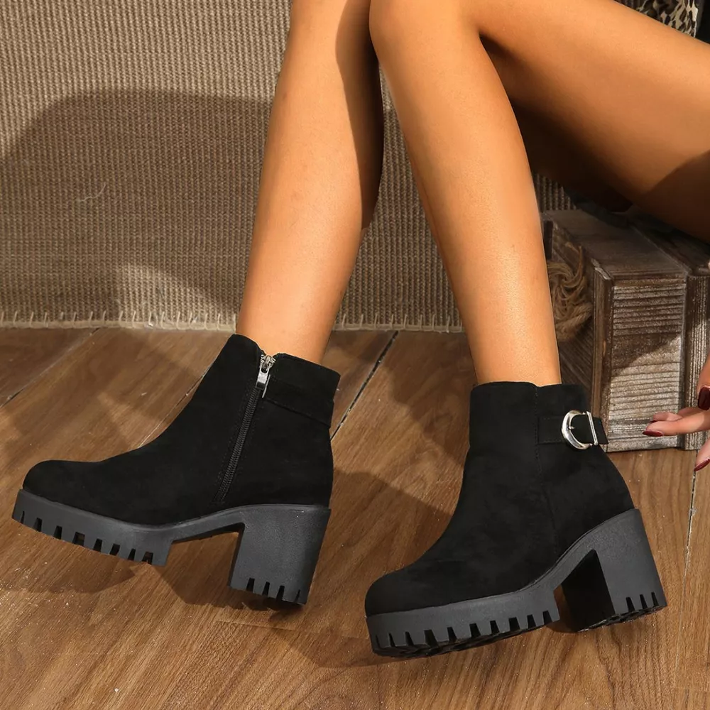 Round Toe Block Heels Boots, image 2