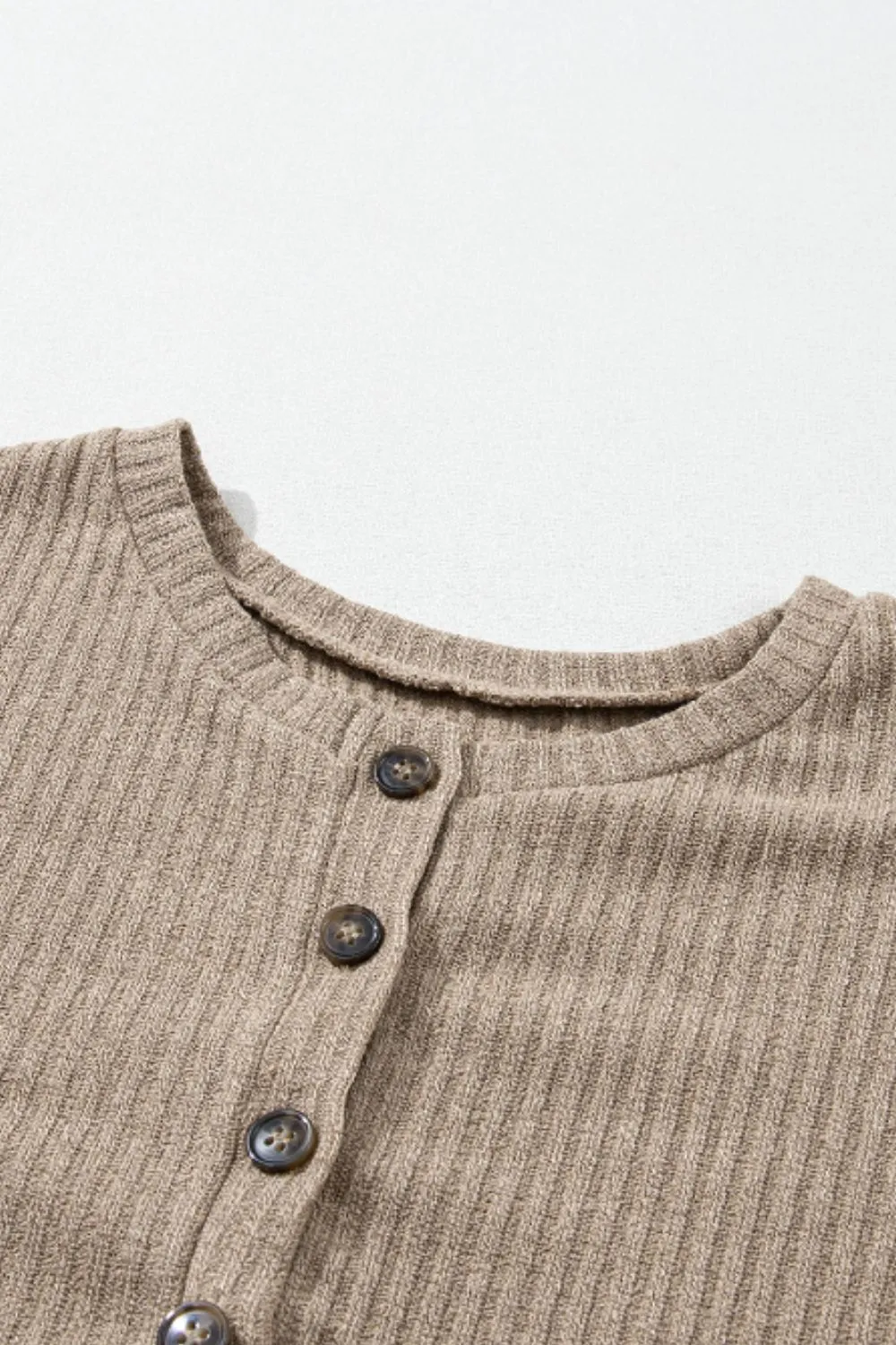 Quarter Button Round Neck Dropped Shoulder Knit Top, image 3