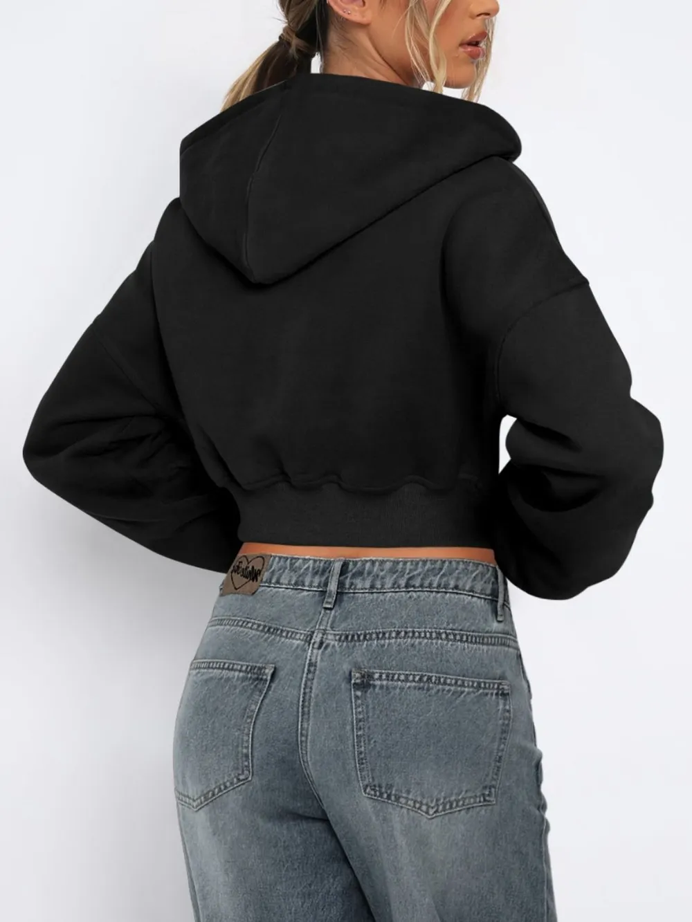 Zip Up Long Sleeve Hooded Cropped Jacket, image 5